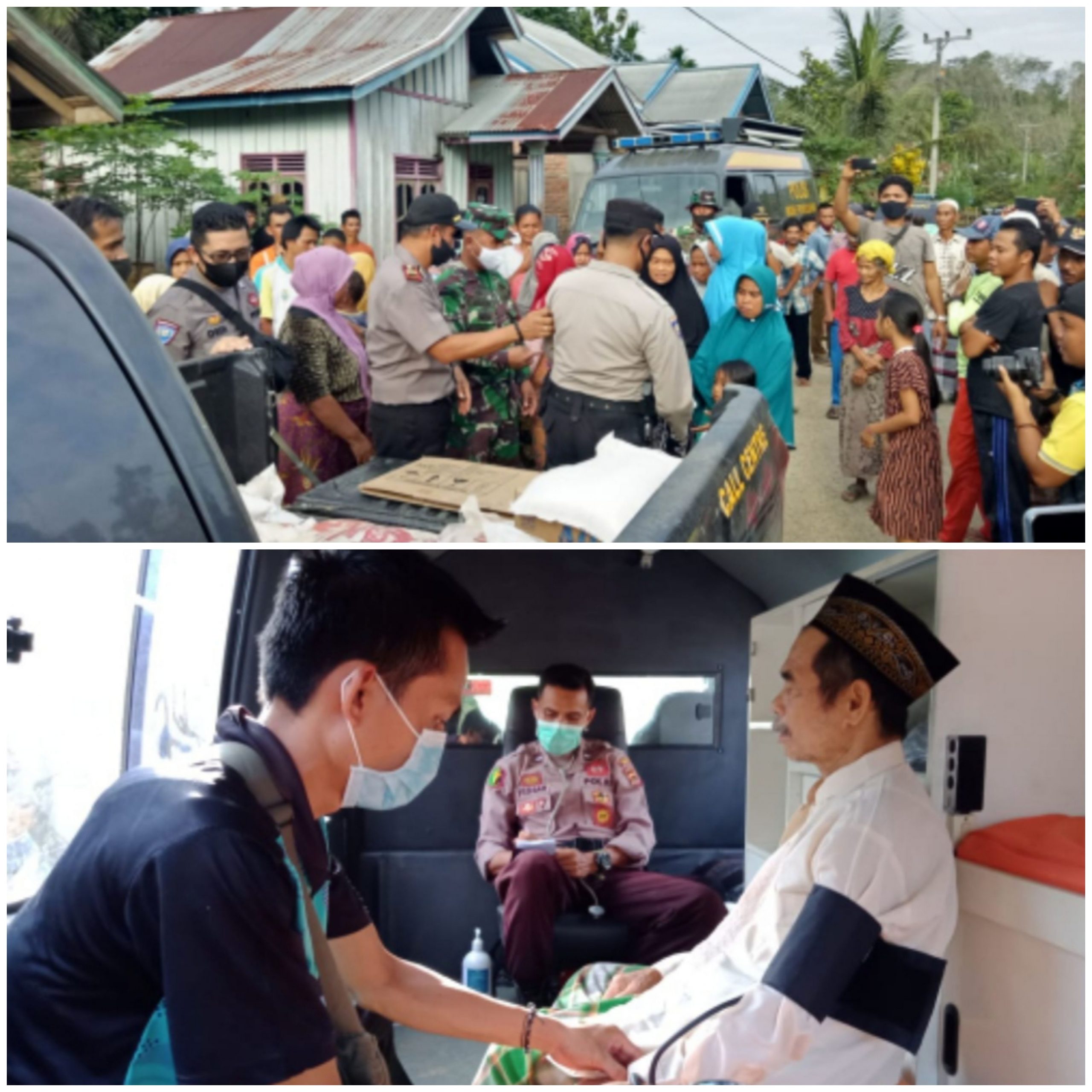 Polres Bungo Berikan Sembako Dan Pelayanan Kesehatan Serta Mengedukasi Warga Dusun Batu Kerbau