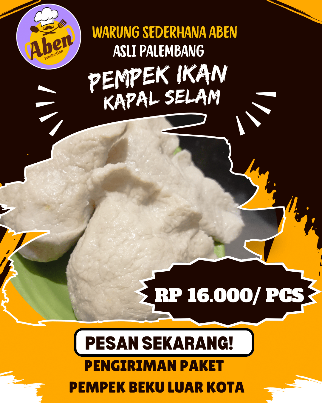 Warung Pempek ABEN "Wong Palembang Asli" Gratis Biaya Pengiriman ke Padang,Lampung dan Jakarta 7 Kuning Putih Minimalis Promosi Makanan Pempek Konten Instagram 20251117 102459 0000