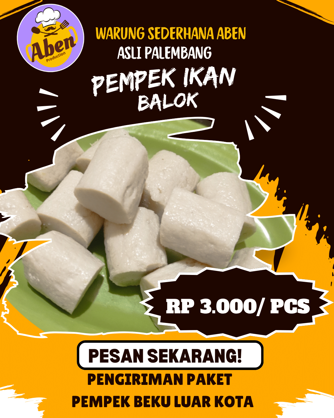 Warung Pempek ABEN "Wong Palembang Asli" Gratis Biaya Pengiriman ke Padang,Lampung dan Jakarta 1 Kuning Putih Minimalis Promosi Makanan Pempek Konten Instagram 20251117 102618 0000