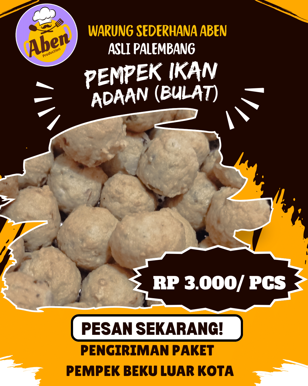 Warung Pempek ABEN "Wong Palembang Asli" Gratis Biaya Pengiriman ke Padang,Lampung dan Jakarta 4 Kuning Putih Minimalis Promosi Makanan Pempek Konten Instagram 20251117 103357 0000
