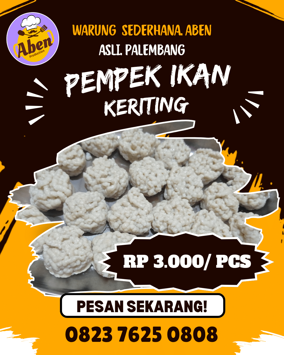 Warung Pempek ABEN "Wong Palembang Asli" Gratis Biaya Pengiriman ke Padang,Lampung dan Jakarta 2 Kuning Putih Minimalis Promosi Makanan Pempek Konten Instagram 20251122 155010 0000