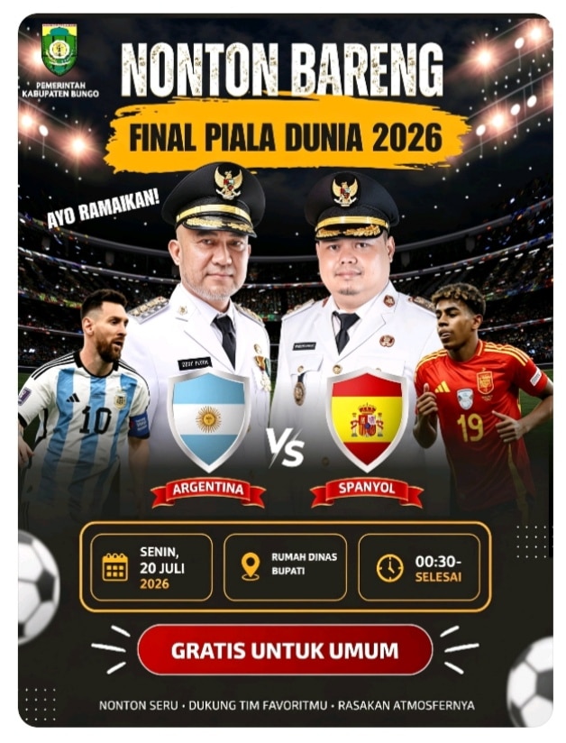 Bupati Dedy Putra dan Wakil Bupati Bungo Gelar Nobar Final Piala Dunia 2026, Argentina VS Spanyol 