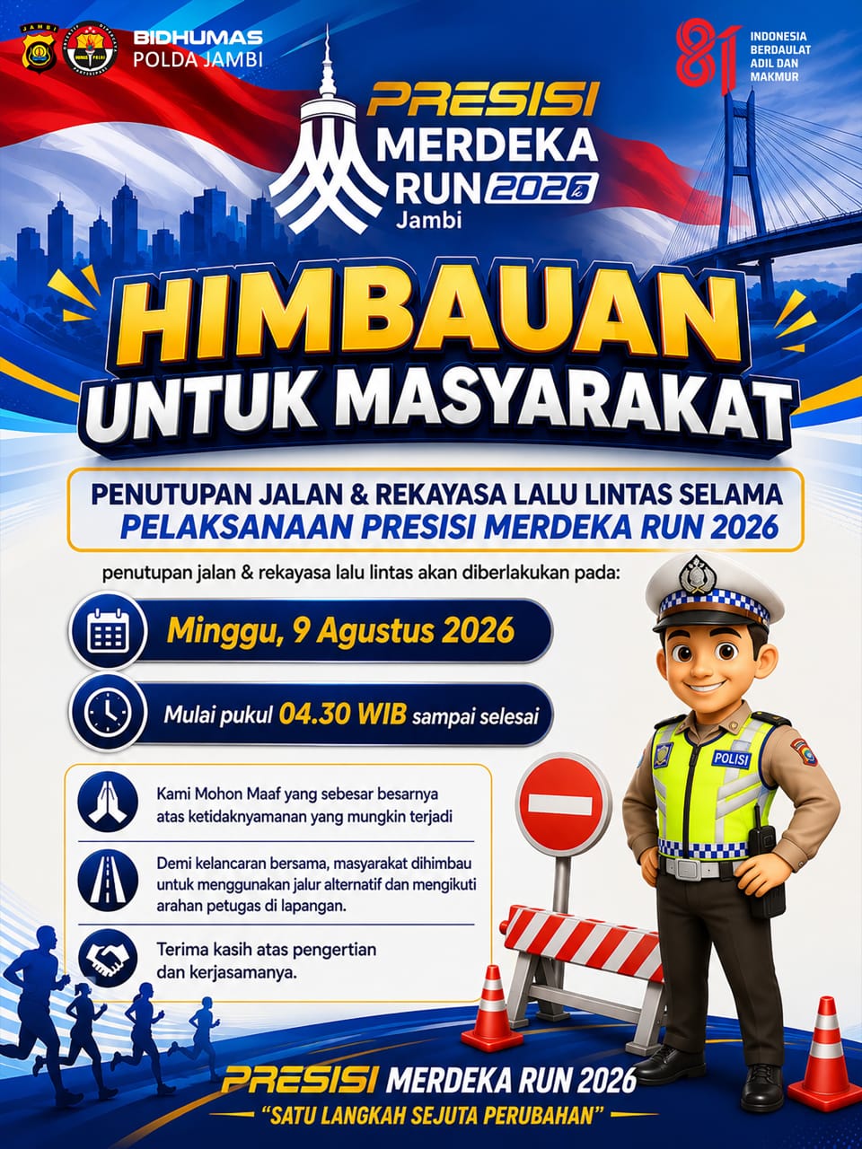 Jelang Presisi Merdeka Run 2026: Polda Jambi Tetapkan Penutupan Jalan dan Rekayasa Lalu Lintas